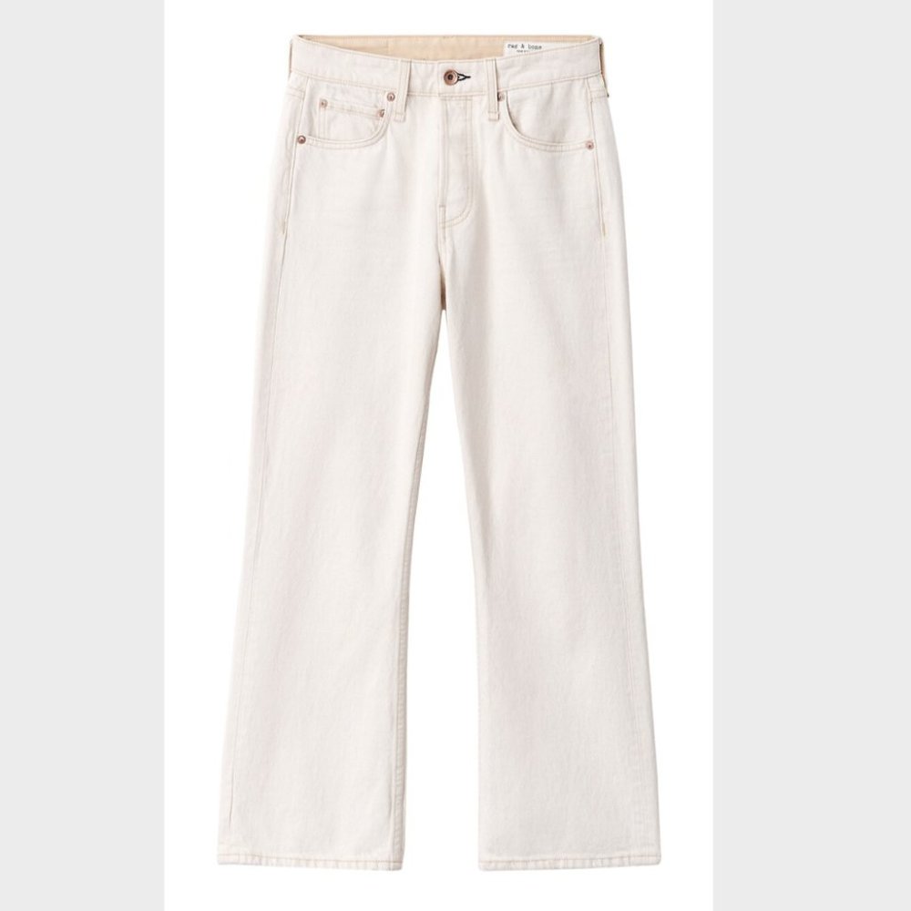 Rag & Bone Maya High-Rise Cropped Flare - 100% Organic Italian Cotton - Ecru